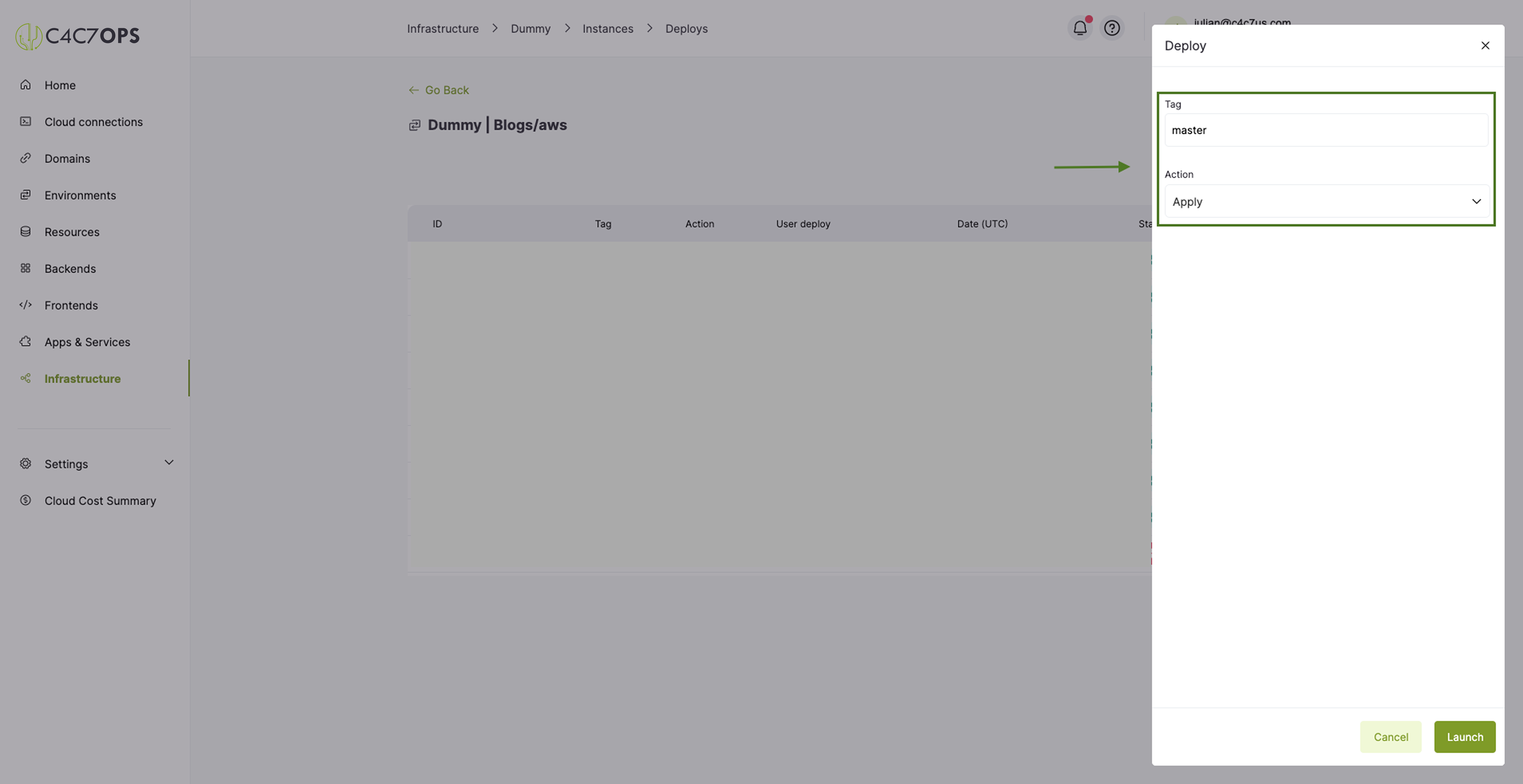 C4C7OPS infrastructure project instance deploy