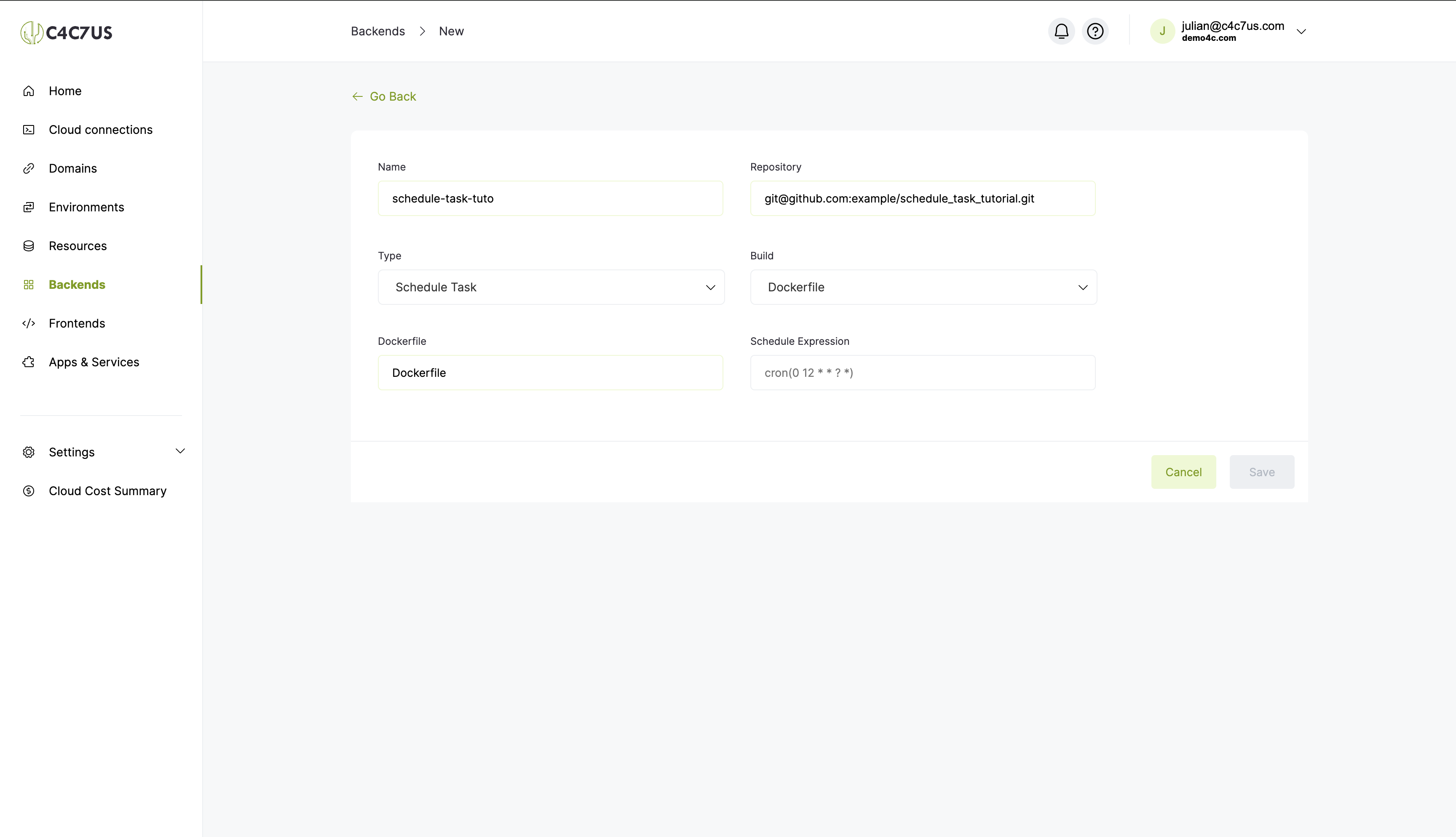 C4C7OPS create backends